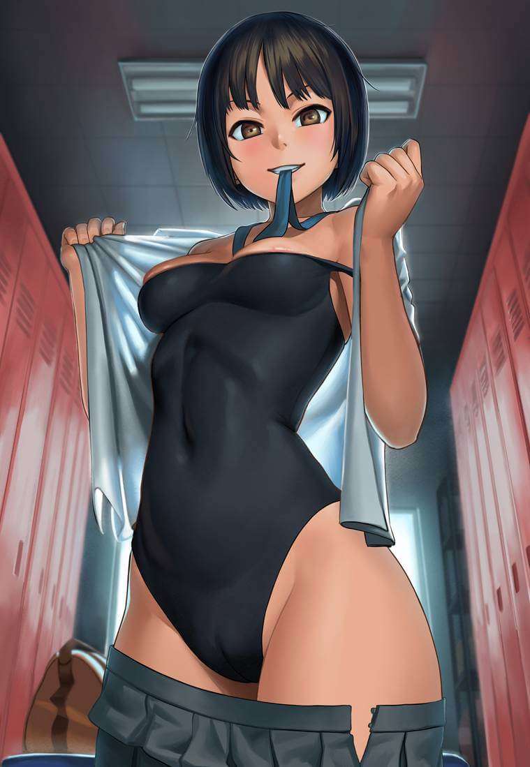 hentai piscina dove una ragazza mostra il suo costume nero